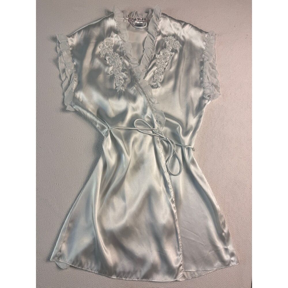 Satin Wrap Robe White Floral Embroidered Small Wedding Lingerie Bride